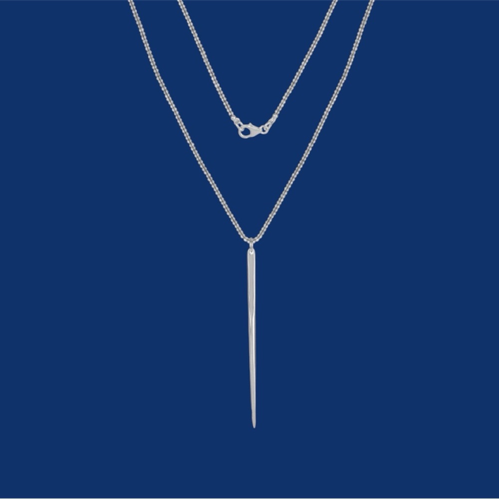 Sterling Silver Vertical Bar BoHo Pendant Long Chain Necklace
